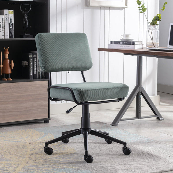 Corduroy Desk Chair Task Chair Home Office Chair Adjustable Height, Swivel Rolling Chair with Wheels for Adults Teens Bedroom Study Room,Green image