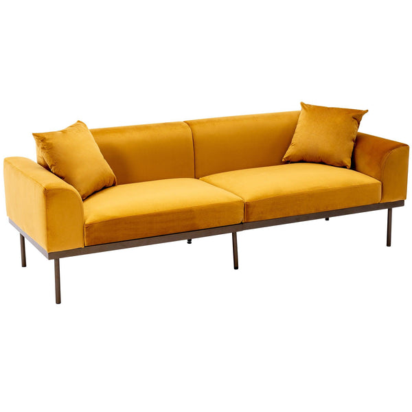 Modern Velvet Sofa with Metal Legs,Loveseat Sofa Couch with Two Pillows for Living Room and Bedroom, Mustard image