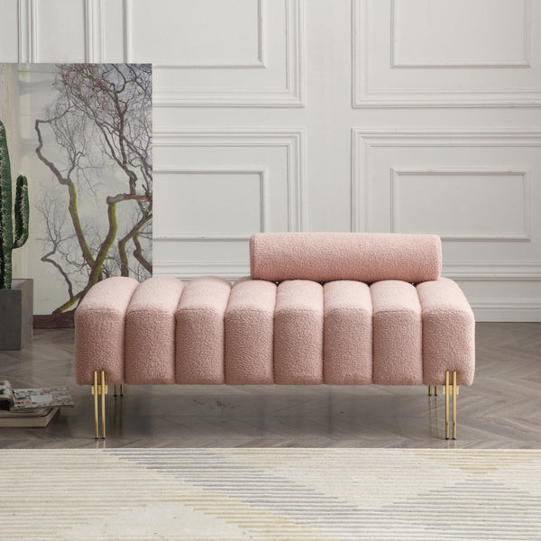 53.2” WidthModern End of Bed Bench Sherpa Fabric Upholstered 2 Seater Sofa Couch Entryway Ottoman Bench Fuzzy Sofa Stool Footrest Window Bench with ld Metal Legs for Bedroom Living Room,Rose image