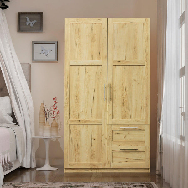 High wardrobe and kitchen cabinet with 2 doors, 2 drawers and 5Storage spaces,Oak image