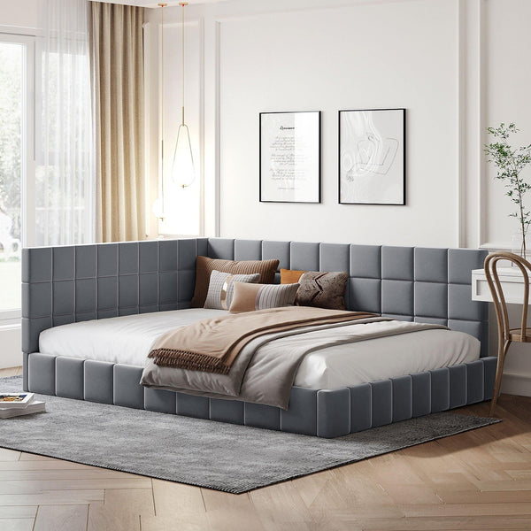 Full Size Upholstered Daybed/Sofa Bed Frame-Gray, Velvet image