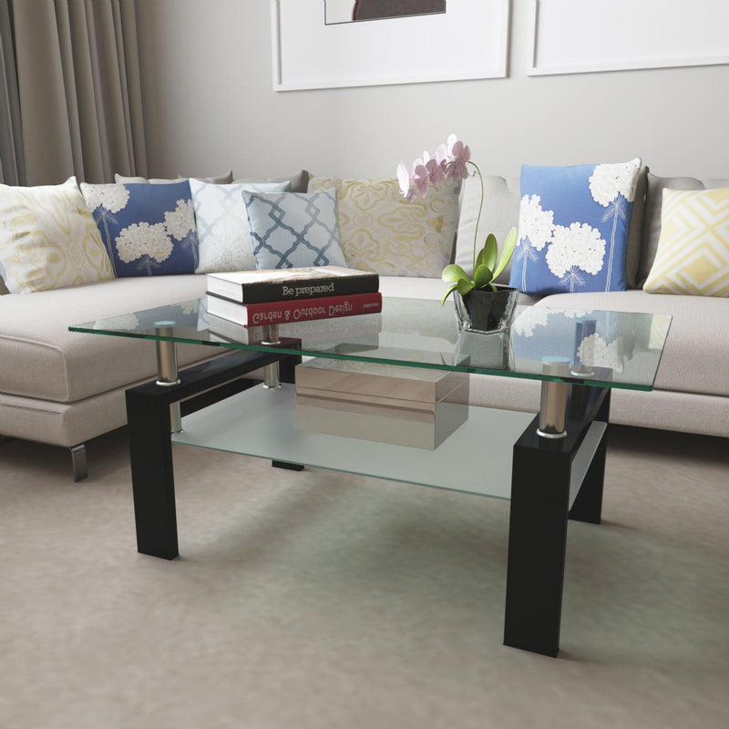 Rectangle Black Glass Coffee Table Clear Coffee Table Modern Side Center Tables for Living Room Living Room Furniture Urban Living Furniture Los Angeles CA