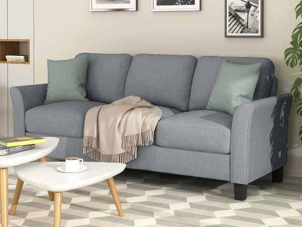 3-Seat Sofa Living Room Linen Fabric Sofa (Gray) image