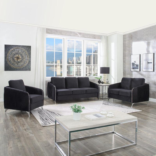 Hathaway Black Velvet Fabric Sofa Loveseat Chair Living Room Set image