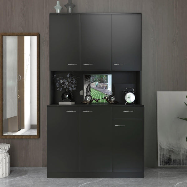 70.87" Tall Wardrobe& Kitchen Cabinet, with 6-Doors, 1-Open Shelves and 1-Drawer for bedroom,Black image