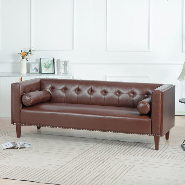78.74" Wooden Decorated Arm 3 Seater Sofa image