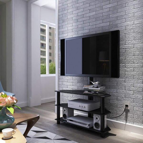 Black Multi-function TV Stand Height Adjustable Bracket Swivel 3-Tier image