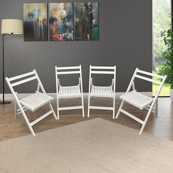 Furniture Slatted Wood Folding Special Event Chair - White, Set of 4 ，FOLDING CHAIR, FOLDABLE STYLE image