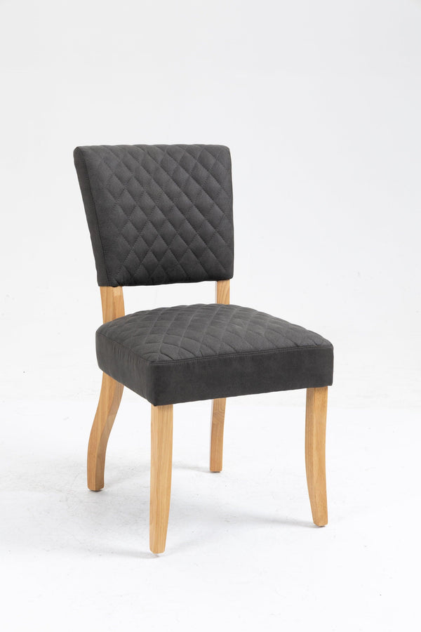 Upholstered Diamond Stitching Leathaire Dining Chair with Solid Wood Legs Gray image