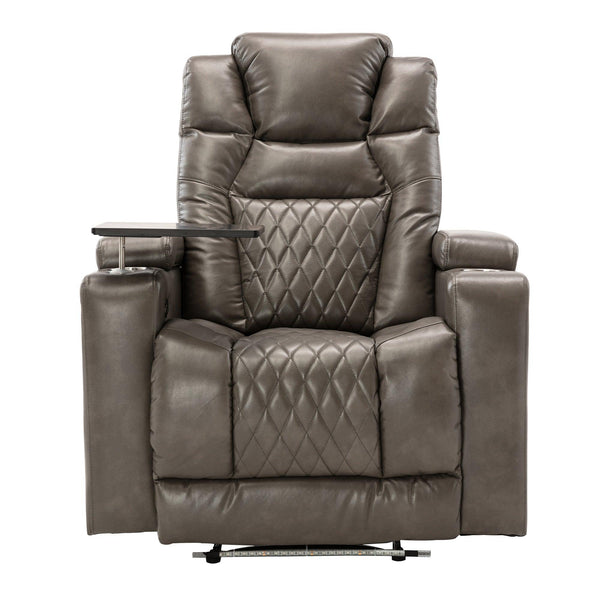 Power Motion Recliner with USB Charging Port and Hidden ArmStorage, Home Theater Seating with 2 Convenient Cup Holders Design and 360° Swivel Tray Table image