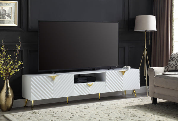 ACME Gaines TV Stand, White High Gloss Finish LV01138 image