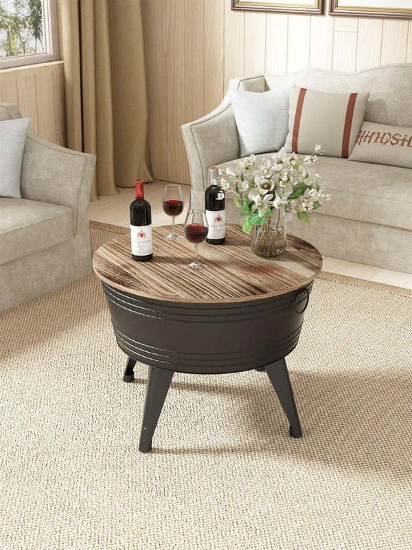 Farmhouse Rustic Distressed Metal Accent Cocktail Table, wood top-BLK, 1PC image