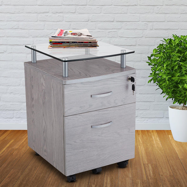 Techni Mobili Rolling File Cabinet with Glass Top, Grey image