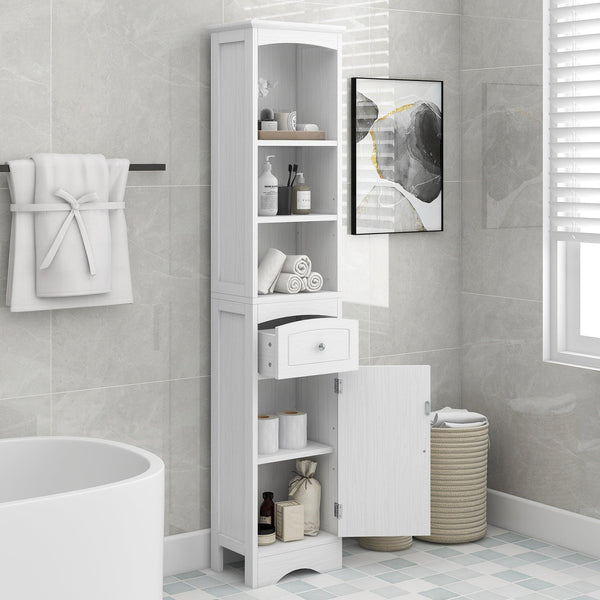 Tall Bathroom Cabinet, FreestandingStorage Cabinet with Drawer, MDF Board, Adjustable Shelf, White image