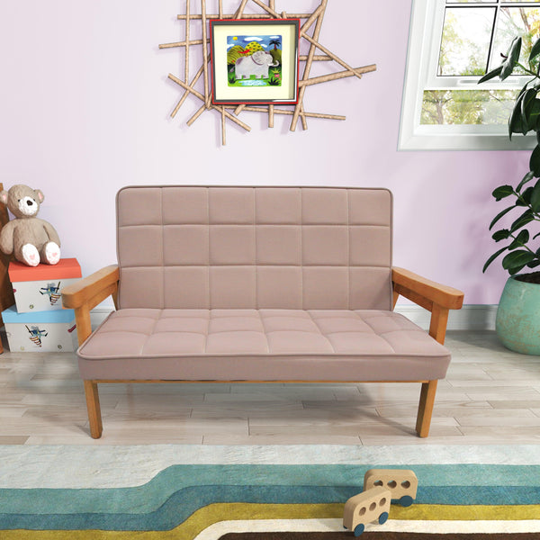 Microfibres fabric upholstered children leisure sofa with wood armrest image