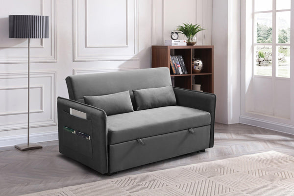 Pull Out Sofa Bed,Modern Adjustable Pull Out Bed Lounge Chair with 2 Side Pockets, 2 Pillows for Home Office image