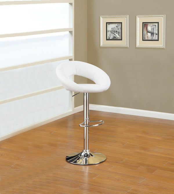 White Faux Leather Stool Adjustable Height Chairs Set of 2 Chair Swivel Design Chrome Base PVC Dining Furniture image