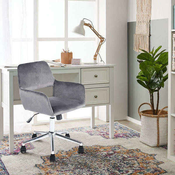 Velvet Upholstered Adjustable Swivel Office Chair, GREY image