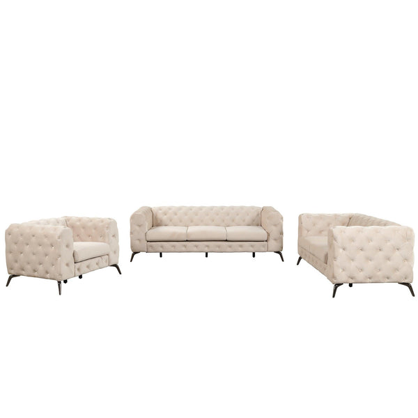 Modern 3-Piece Sofa Sets with Sturdy Metal Legs,Velvet Upholstered Couches Sets Including Three Seat Sofa, Loveseat and Single Chair for Living Room Furniture Set,Beige image