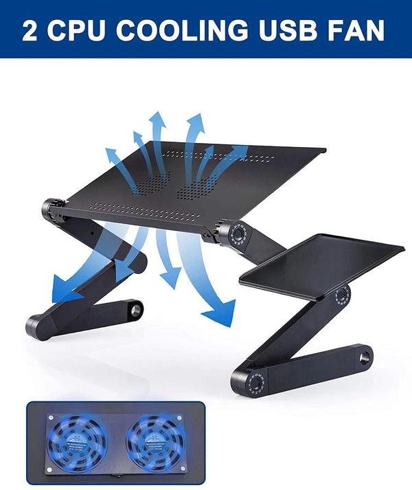 Adjustable Laptop Desk, Laptop Stand for Bed Portable Lap Desk Foldable Table Workstation Notebook Riser with Mouse Pad, Ergonomic Computer Tray Reading Holder Bed Tray Standing Desk, 2 Cooling Fan image