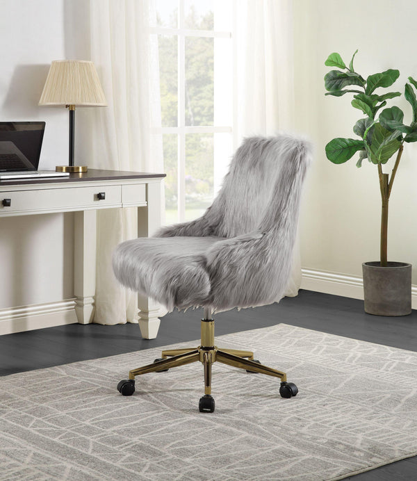 ACME Arundell II Office Chair in Gray Faux Fur & Gold Finish OF00123 image