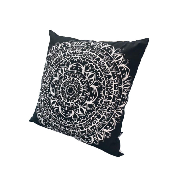 20 x 20Modern Square Cotton Accent Throw Pillow, Mandala Design Pattern, Black, White image