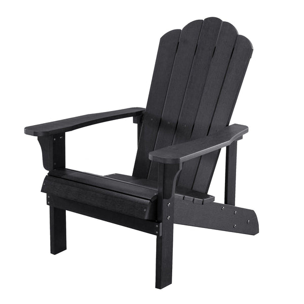 Key West Outdoor Plastic Wood Adirondack Chair, Patio Chair for Deck, Backyards, Lawns, Poolside, and Beaches, Weather Resistant, Black image