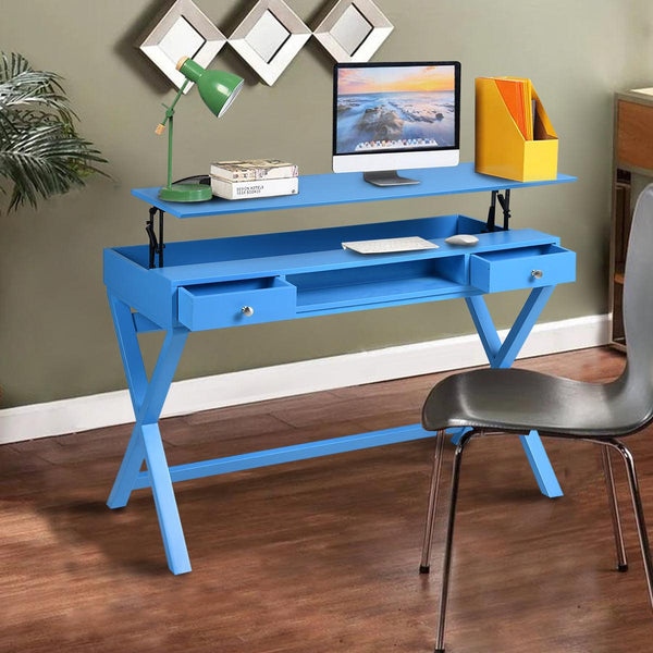 Lift Desk with 2 DrawerStorage, Computer Desk with Lift Table Top, Adjustable Height Table for Home Office, Living Room,BLUE image