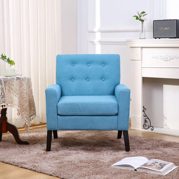 Fabric Accent Chair for Living Room, Bedroom Button Tufted Upholstered Comfy Reading Accent Chairs Sofa (Blue) image