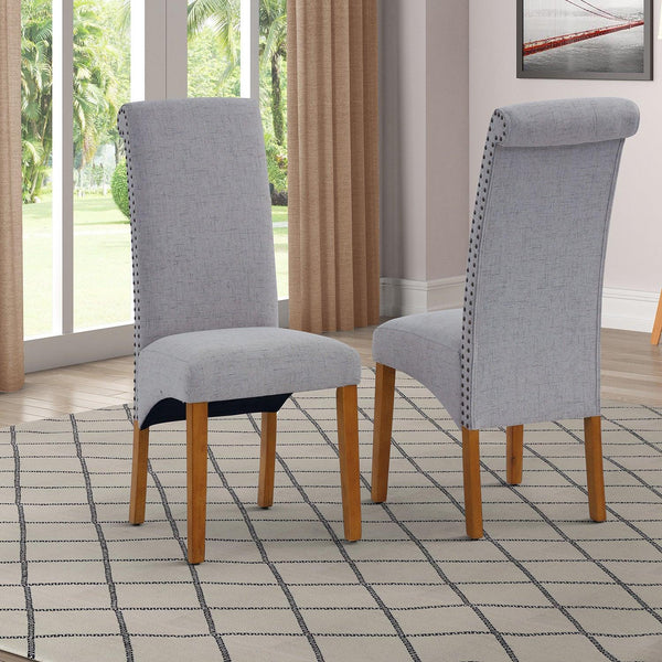 Set of 2 Uphostered Kitchen Dining Chairs w/Wood Legs, Padded Seat, Linen Fabric, Nails, Dining Chairs, Ideal for Dining Room, Kitchen, Living Room image
