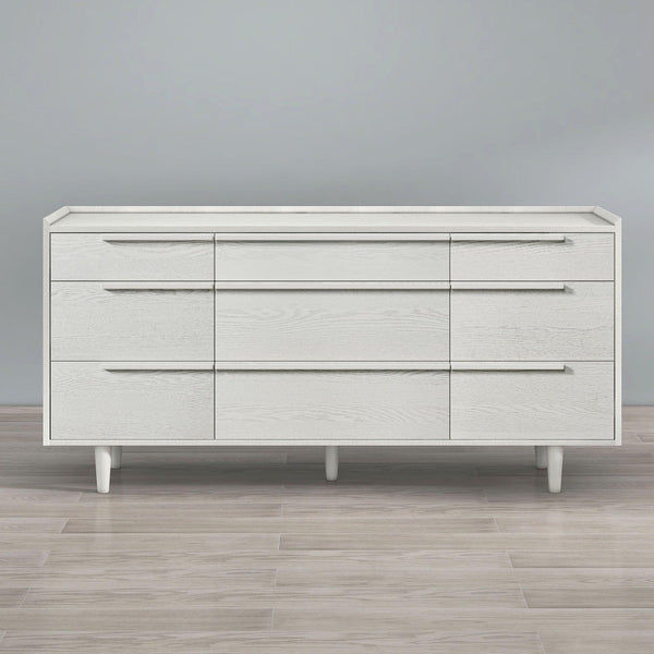 Modern Style Manufactured Wood 9-Drawer Dresser with Solid Wood Legs, White image