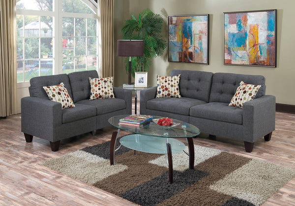 Living Room Furniture 2pc Sofa Set Blue Grey Polyfiber Tufted Sofa Loveseat w Pillows Cushion Couch Solid pine image