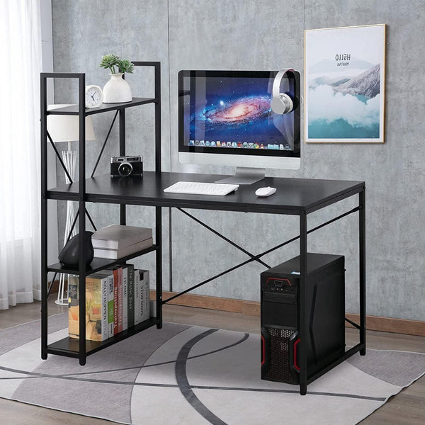 Computer Desk 48" withStorage Shelves Student Study Writing Table for Home OfficeModern Simple Style PC Laptop Table Rustic Black Metal Frame Black image