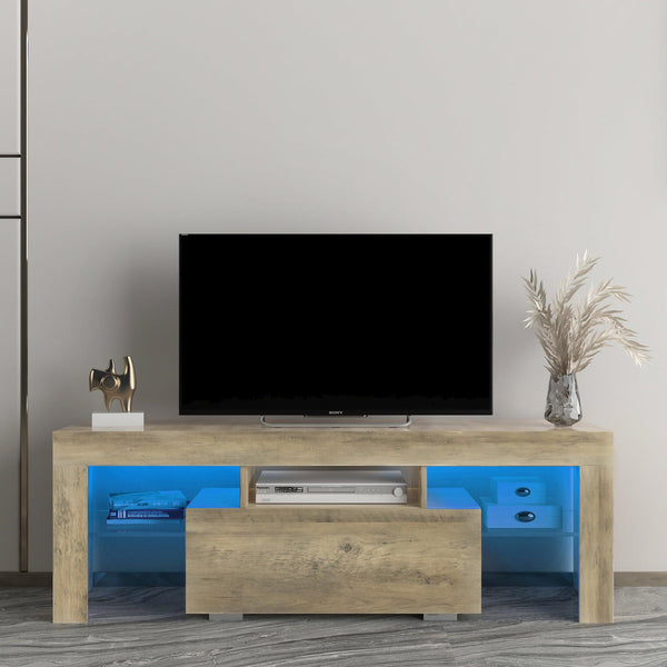 TV Stand with LED RGB Lights,Flat Screen TV Cabinet, Gaming Consoles - in Lounge Room, Living Room,WOOD image