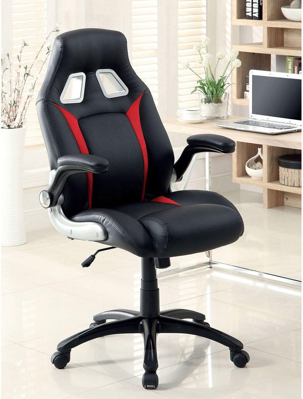 Stylish Office Chair Upholstered 1pc Comfort Adjustable Chair Relax Gaming Office Chair Work Black And Red Color Padded Armrests image