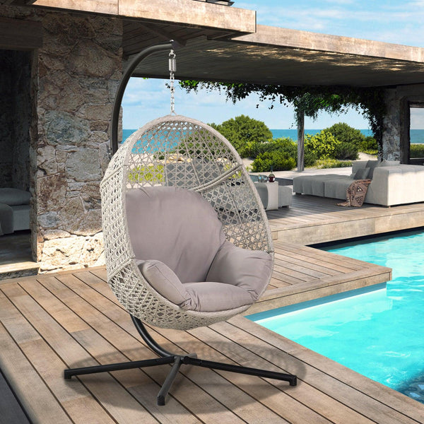 Large Hanging Egg Chair with Stand & UV Resistant Cushion Hammock Chairs with C-Stand for Outdoor image
