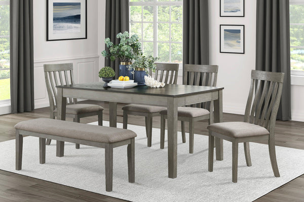 Country Casual Styling 6pc Dining Set Dining Table with Drawers Bench Side Chairs Light Gray Finish Wooden Contemporary Furniture image