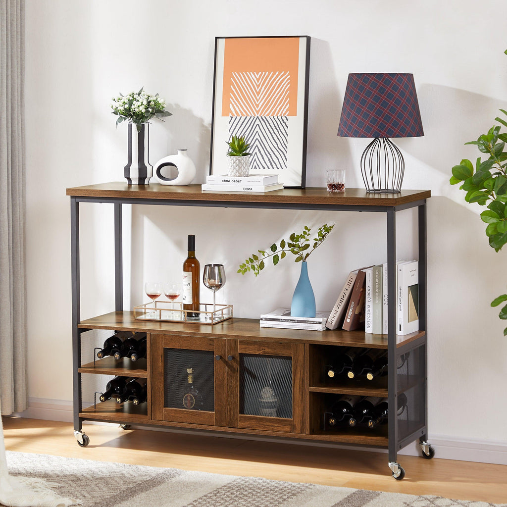 Wine shelf table Modern wine bar cabinet console table bar table TV cabinet sideboard withStorage compartment can be used in living room dining room kitchen entryway hallway. Hazelnut Brown Urban Livi...