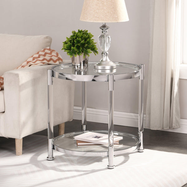 Contemporary Acrylic End Table, Side Table with Tempered Glass Top, Chrome/Silver End Table for Living Room&Bedroom image
