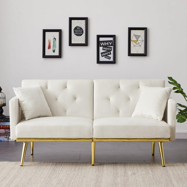 Cream White Velvet Sofa Bed image