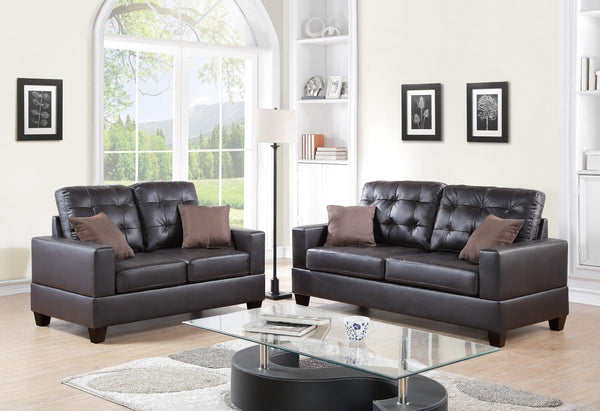 Living Room Furniture 2pc Sofa Set Espresso Faux Leather Tufted Sofa Loveseat w Pillows Cushion Couch image