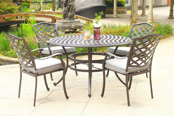 Round 4 - Person 49" Long Aluminum Dining Set with Sunbrella Cushions image