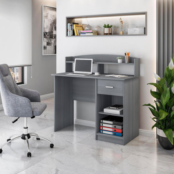 Techni MobiliModern Office Desk with Hutch, Grey image