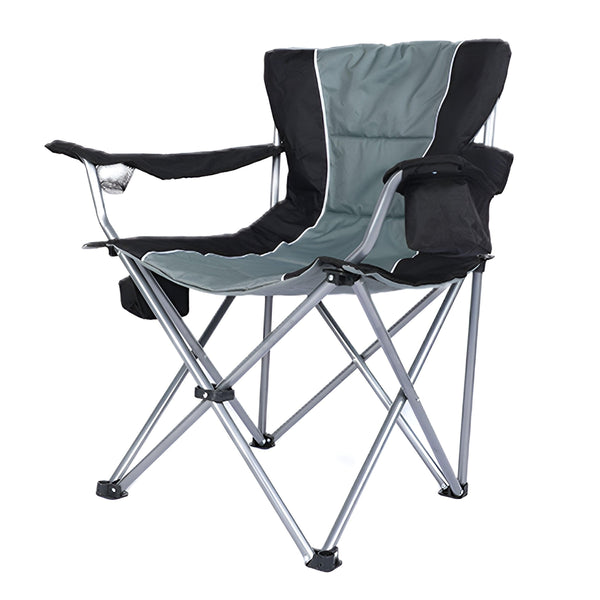 Oversized Camping Folding Chair with Cup Holder, Side Cooler Bag, Heavy Duty Steel Frame Fully P Added Quad Armchair for Outdoors, 1-Pack, Grey image