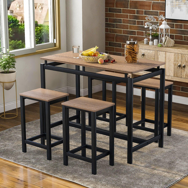 5-Piece Kitchen Counter Height Table Set, Dining Table with 4 Chairs (Dark Brown) image