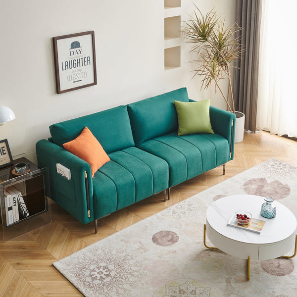 76.3 inch Sofa Couch,Modern Sofa Loveseat Furniture, Fabric Loveseats Couch with 2 Side Pockets, Deep Seat Sofa for Living Room, Bedroom, Apartment, Movable Back (Green) image