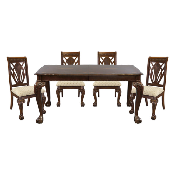 Dark Cherry Finish Formal Dining 5pc Set Table with Extension Leaf and 4x Side Chairs Upholstered Seat Traditional Design Furniture image