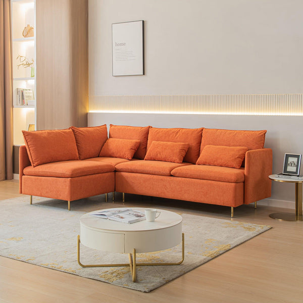 Modular L-shaped Corner sofa ,Left Hand Facing Sectional Couch,Orange Cotton Linen-90.9'' image
