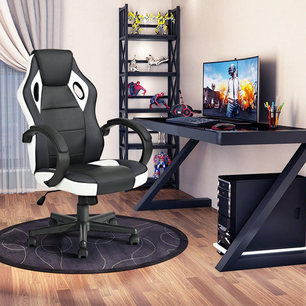 Gaming Office Chair with Fabric Adjustable Swivel, BLACK AND WHITE image