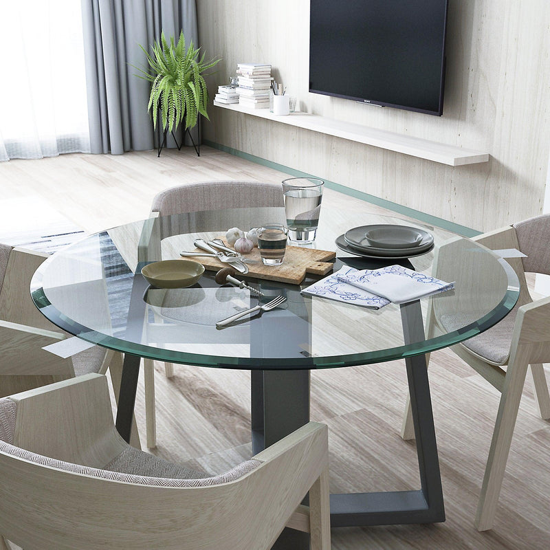 36 Inch Round Tempered Glass Table Top Clear Glass 2 5 Inch Thick Beveled Polished Edge